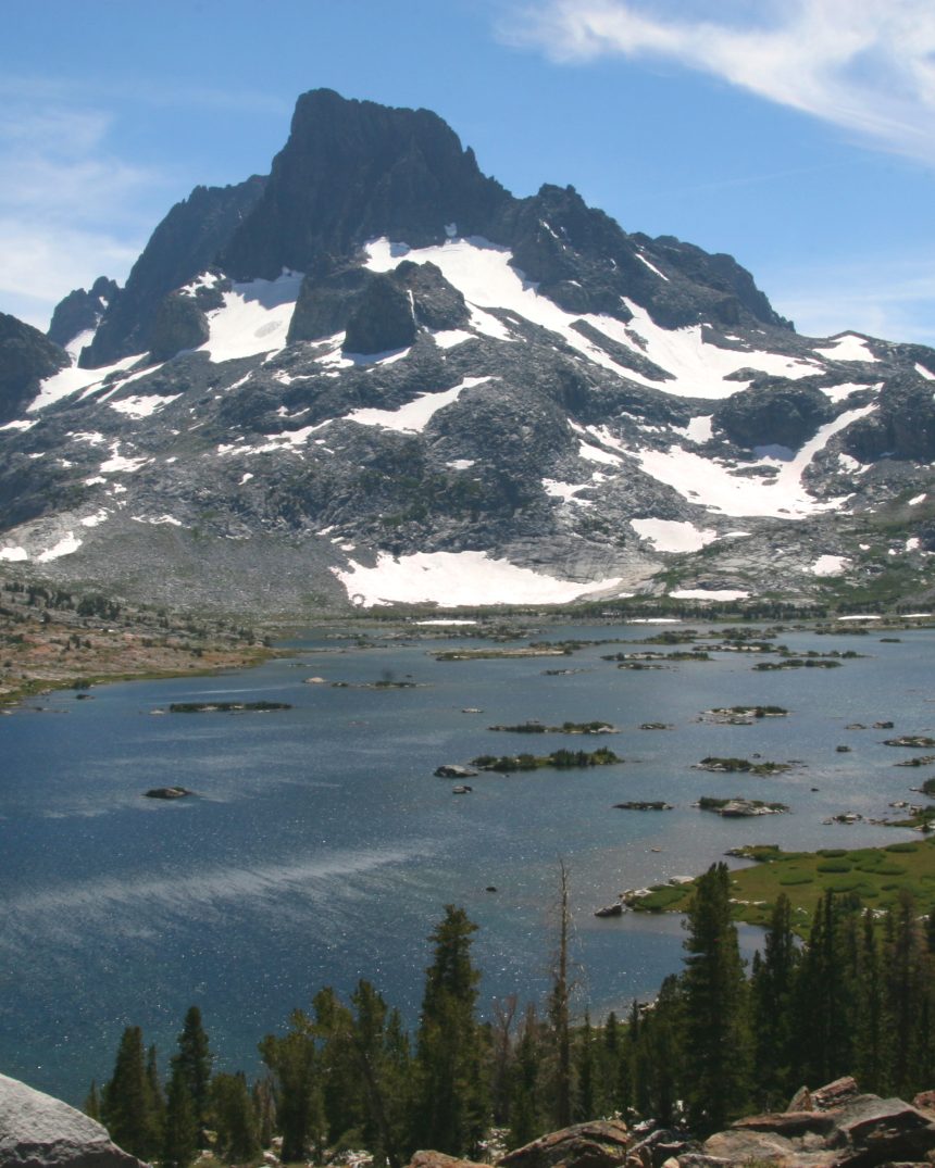 Banner Peak reflected in Thousand Island Lake along the John Muir Trail, Ansel Adams Wilderness, Sierra Nevada, California
